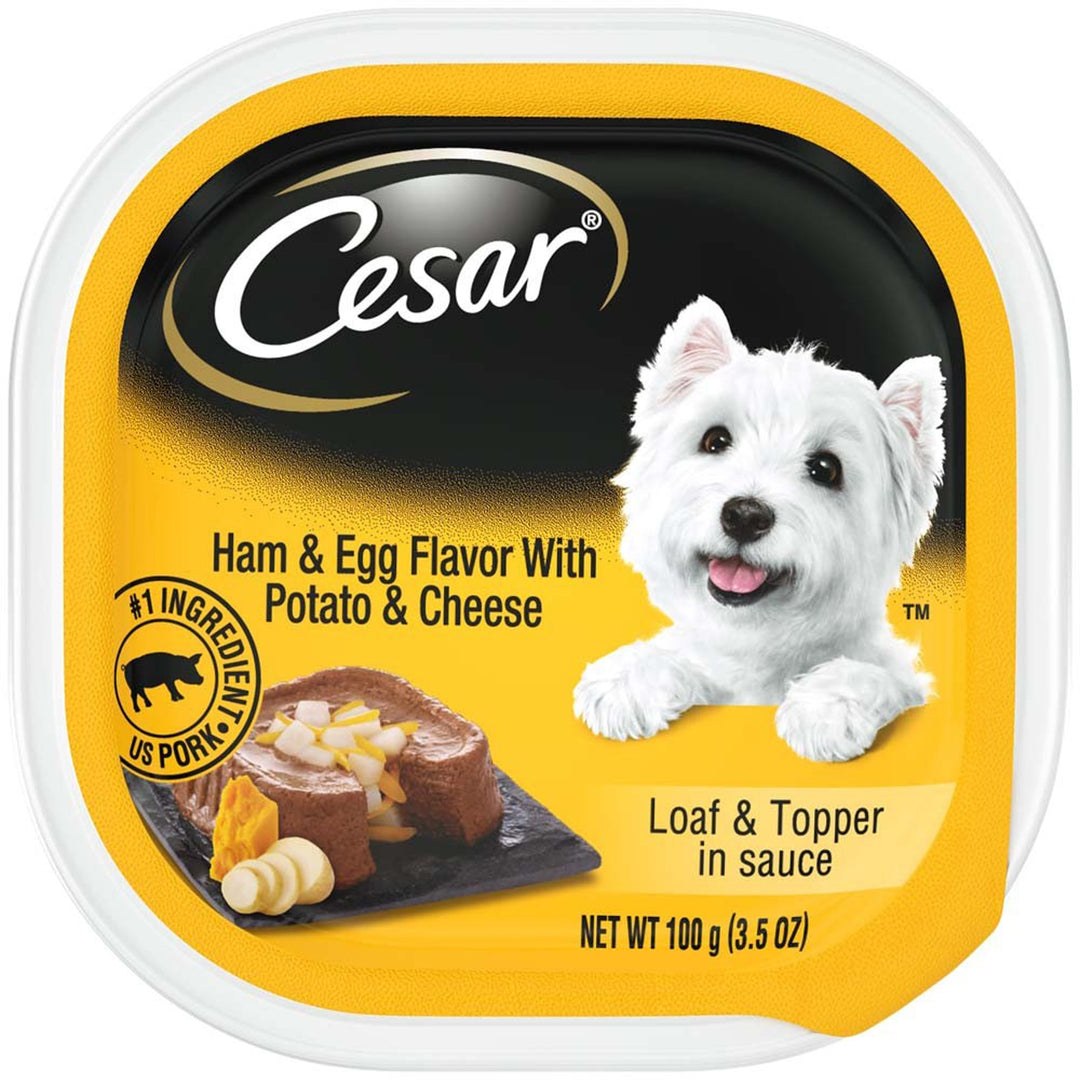 Cesar Loaf & Topper in Sauce Adult Wet Dog Food Ham & Egg w/Potato & Cheese 3.5oz-