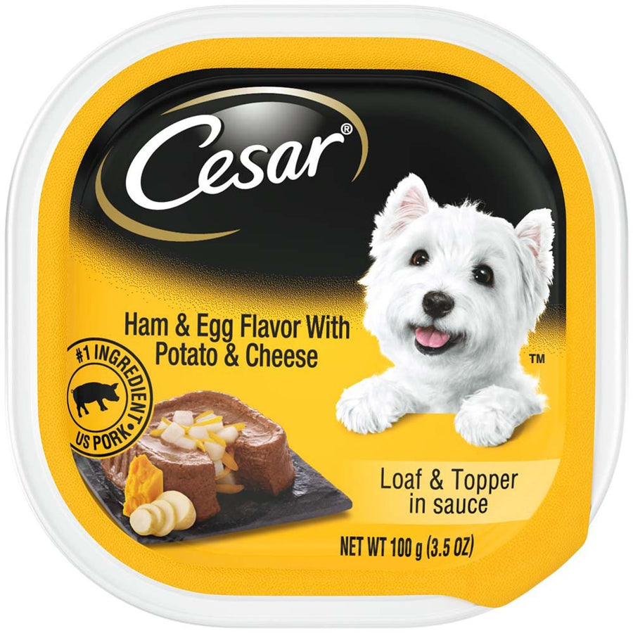 Cesar Loaf & Topper in Sauce Adult Wet Dog Food Ham & Egg w/Potato & Cheese 3.5oz-