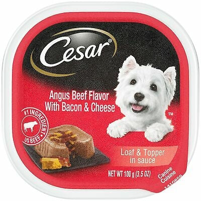 Cesar Loaf & Topper in Sauce Adult Wet Dog Food Angus Beef w/Bacon & Cheese 3.5oz-