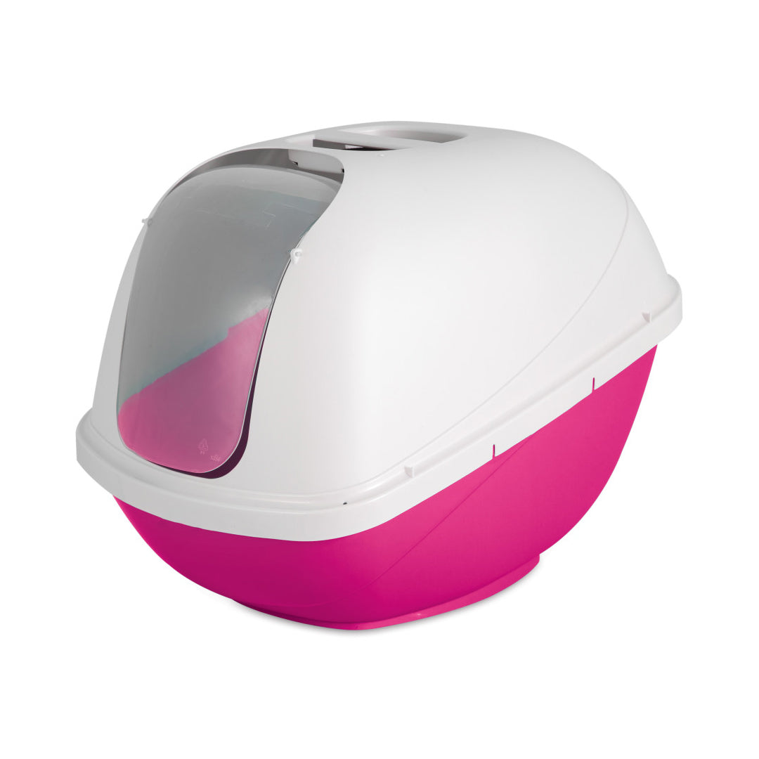 Petmate Basic Hooded Cat Litter Box Hot Pink Base/Pearl White Hood 1ea/LG-