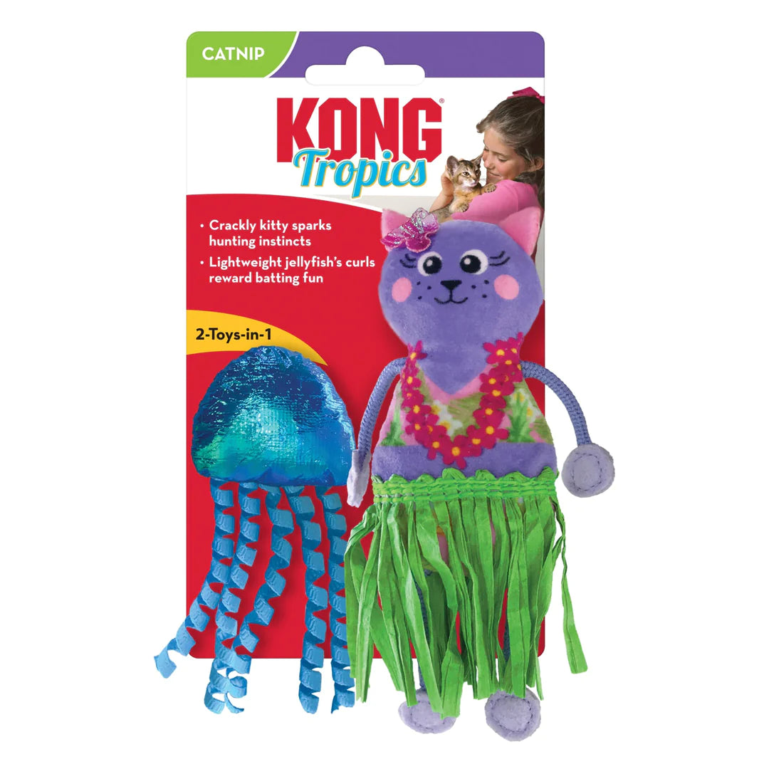 KONG Tropics Hula Cat & Jelley Fish Cat Toy 1ea/2 Pc-