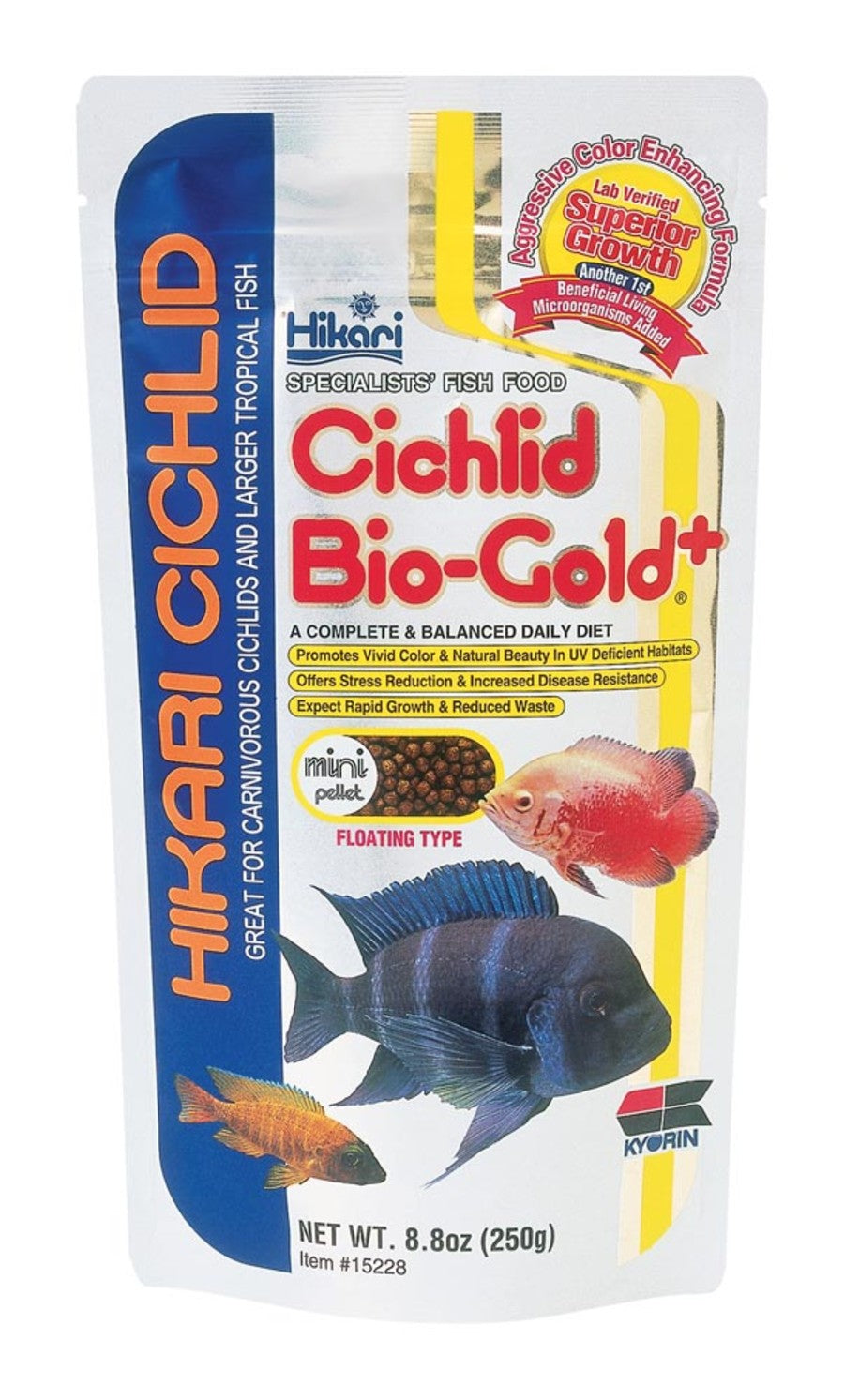 Hikari USA Cichlid BioGold+ Pellet Fish Food 1ea/8.8 oz, Mini-