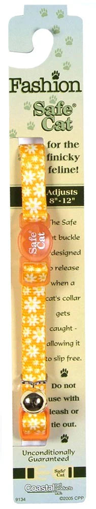 Safe Cat Fashion Adjustable Breakaway Cat Collar Daisy Yellow Yellow 3-8 in x 8-12 in-