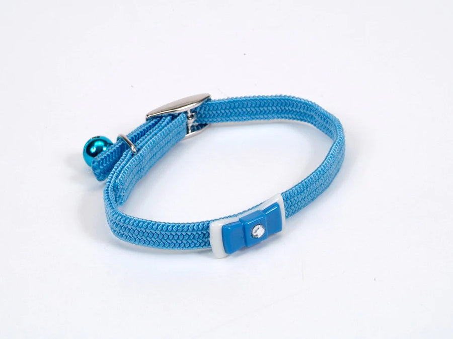 Lil Pals Elasticized Safety Kitten Collar with Jeweled Bow Light Blue 3-8 in x 8 in-