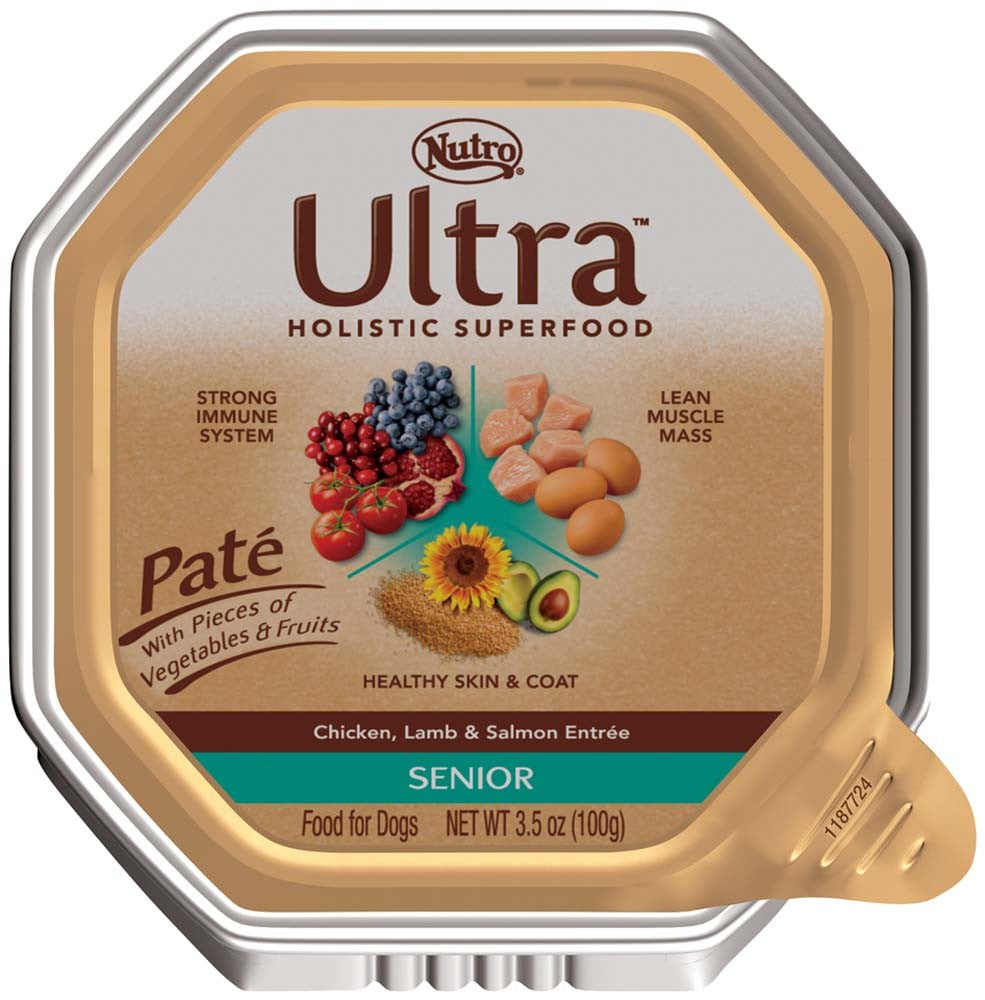 Nutro Products Ultra Grain Free Paté Senior Wet Dog Food Trio of Proteins from Chicken, Lamb & Whitefish Paté w/Superfoods 3.5oz. (Case of 24)