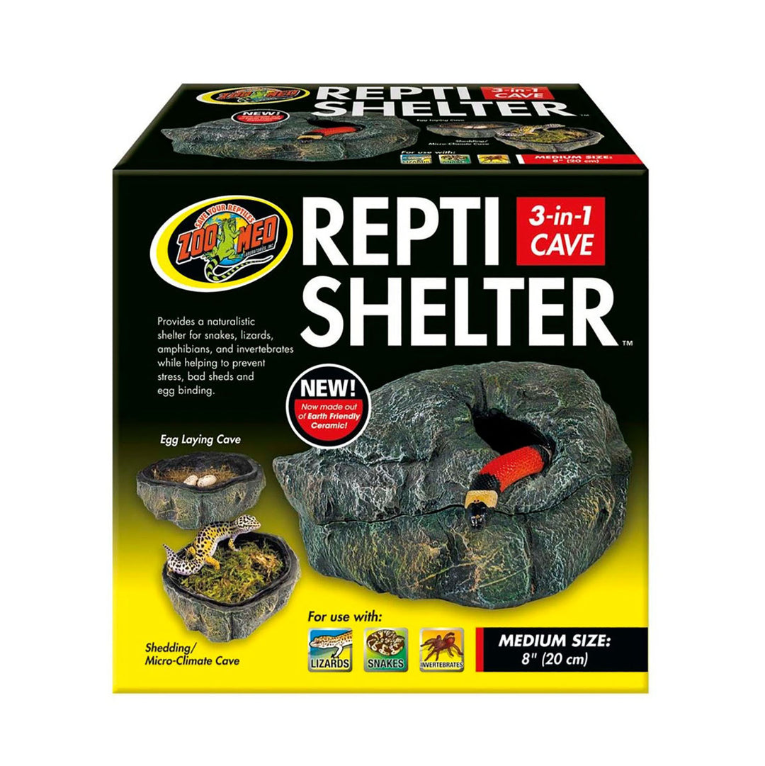 Zoo Med Repti Shelter 3-in-1 Cave Terrarium Hideaway Black 1ea/8 in, MD-