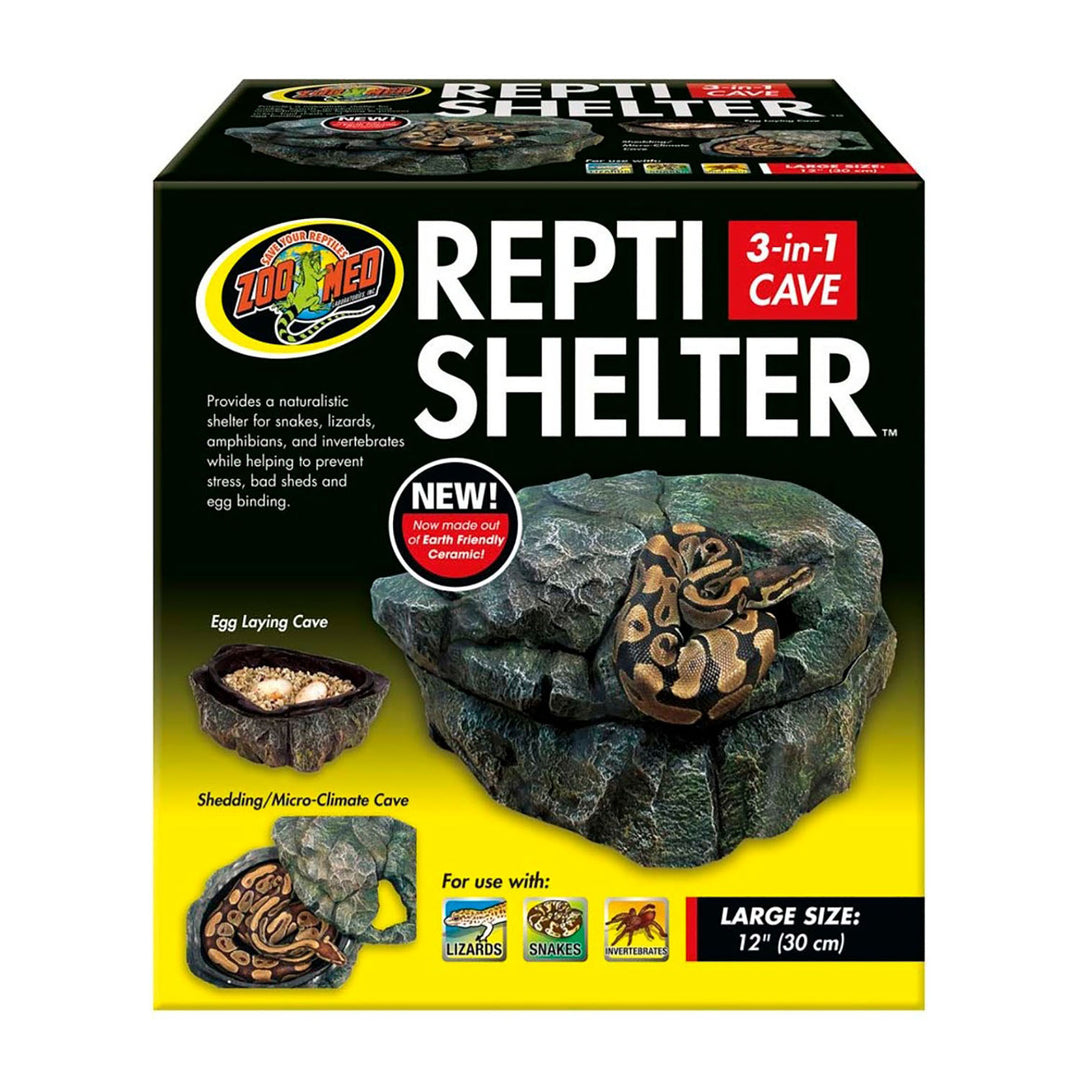 Zoo Med Repti Shelter 3-in-1 Cave Terrarium Hideaway Black 1ea/12 in, LG-