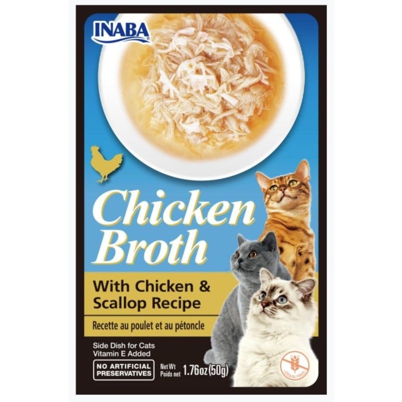 Inaba Chicken Broth with Chicken and Scallop Recipe Side Dish for Cats - 1.76 oz-