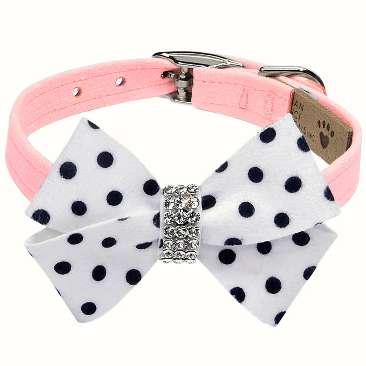 Polka Dot Nouveau Bow Collar-TC-Puppy Pink-