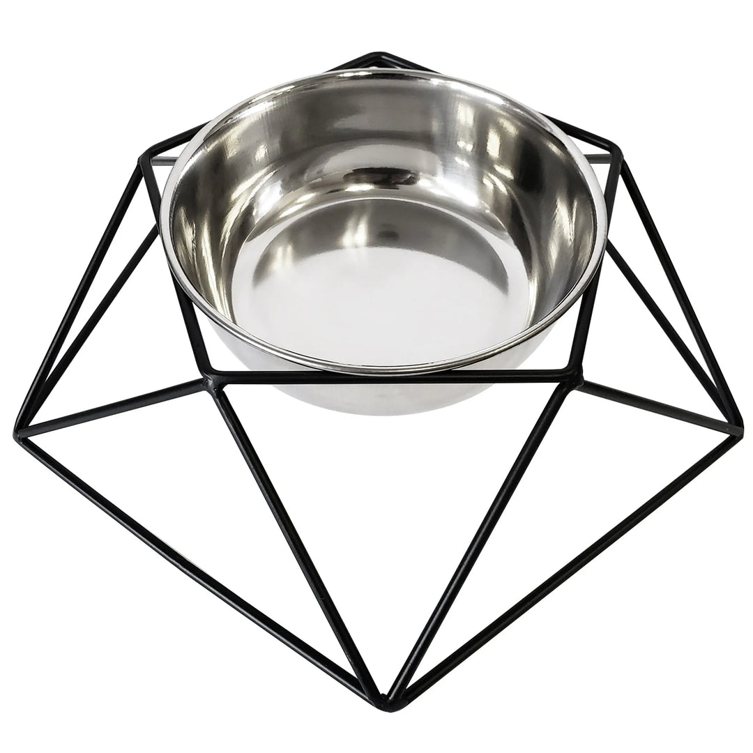 Modern Geo Black Elevated Single Dog Feeder