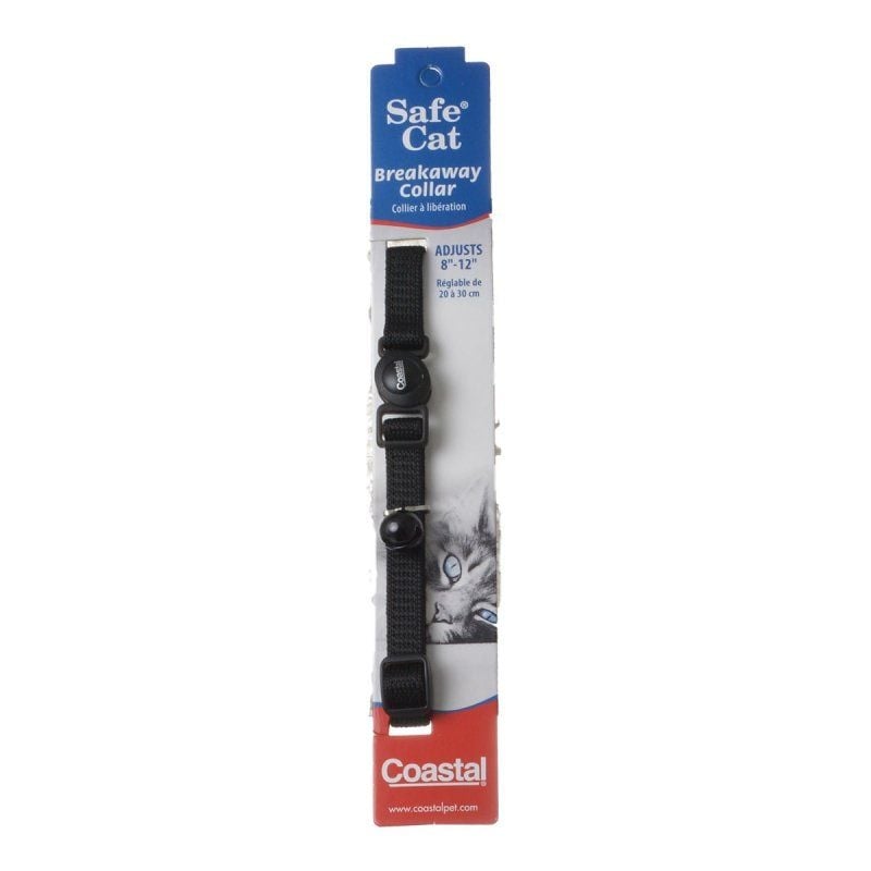 Coastal Pet Safe Cat Nylon Adjustable Breakaway Collar - Black - 8in.-12in. Neck-