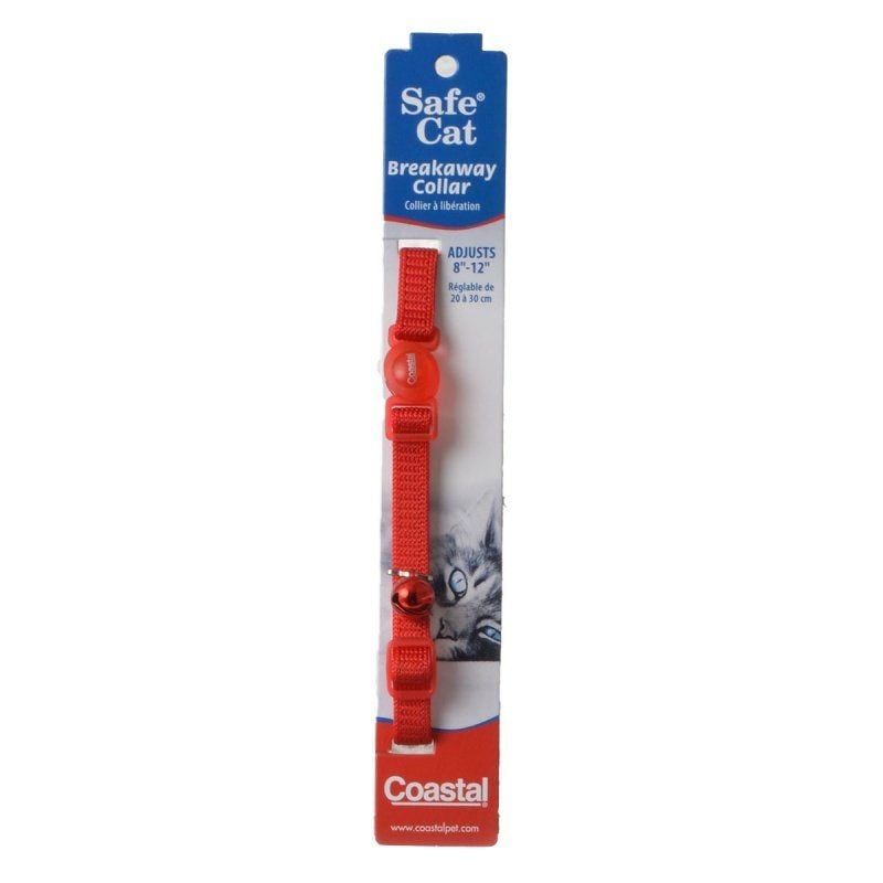 Coastal Pet Safe Cat Nylon Adjustable Breakaway Collar - Red - 8in.-12in. Neck-