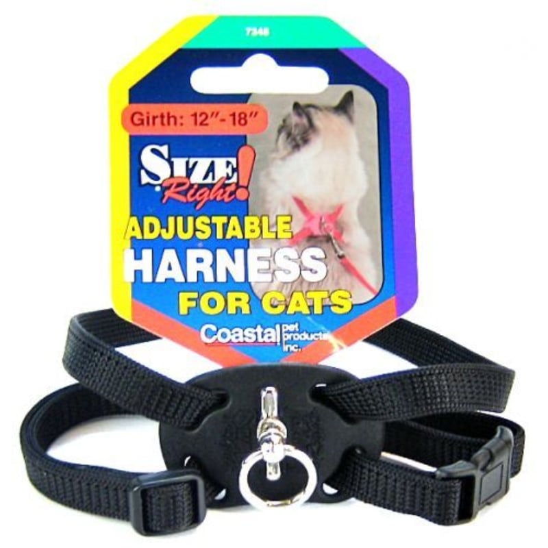 Coastal Pet Size Right Nylon Adjustable Cat Harness - Black - Girth Size 12in.-18in.-