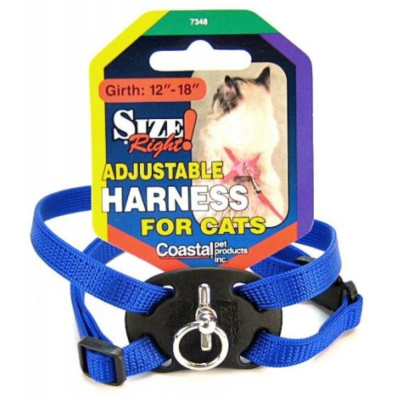 Coastal Pet Size Right Nylon Adjustable Cat Harness - Blue - Girth Size 12in.-18in.-