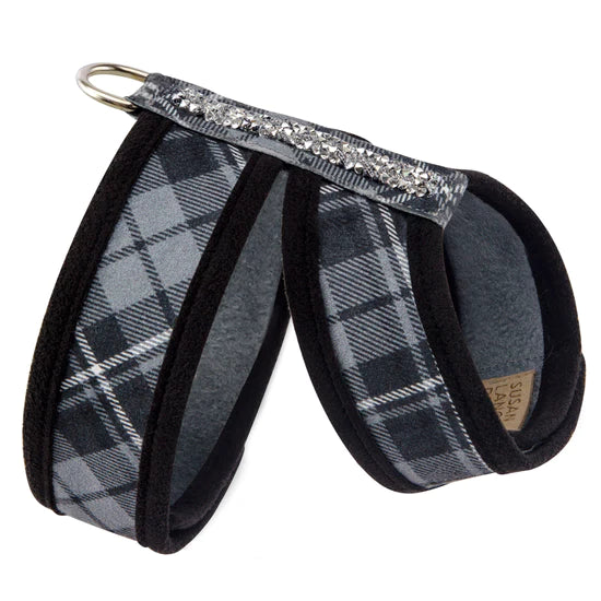 Scotty Plaid Crystal Rocks Tinkie Harness with Black Trim-TC-Charcoal Plaid-