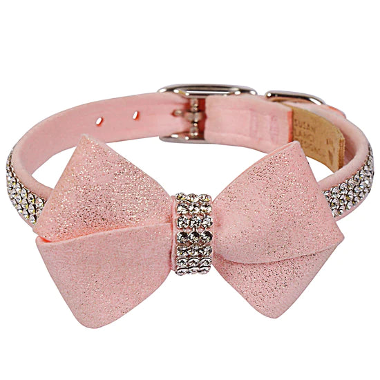 Puppy Pink Glitzerati Nouveau Bow 3 Row Giltmore Collar-TC-Puppy Pink-