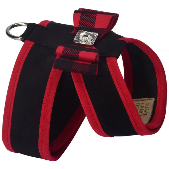 Red Gingham Big Bow Tinkie Harness with Red Trim-TC-Black-