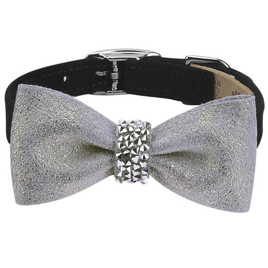 Crystal Rocks Platinum Glitzerati Bow Tie 1/2" Collar-TC-Black-