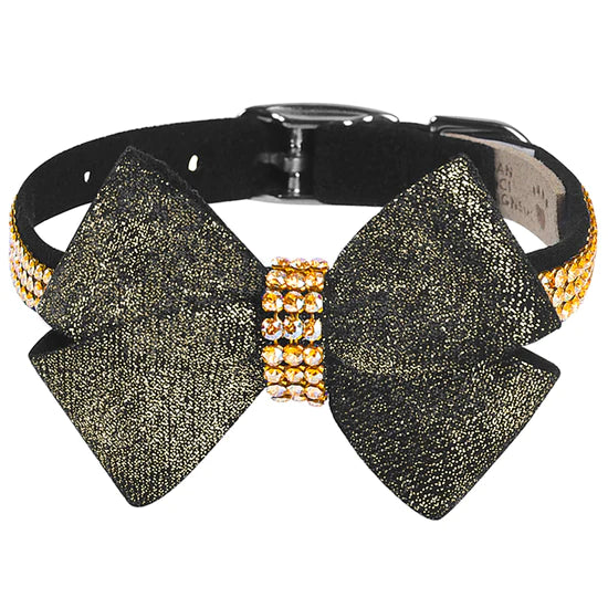 Black Glitzerati Nouveau Bow 3 Row Gold Giltmore Collar-TC-Black-