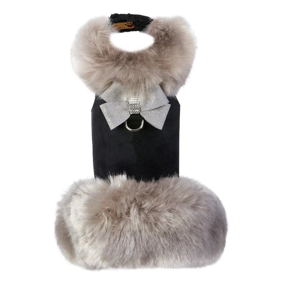 Platinum Glitzerati Nouveau Bow Soft Silver Fox Fur Coat-XXS-Black-