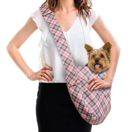 Scotty Puppy Pink Plaid Cuddle Carrier-1-Puppy Pink Curly Sue-