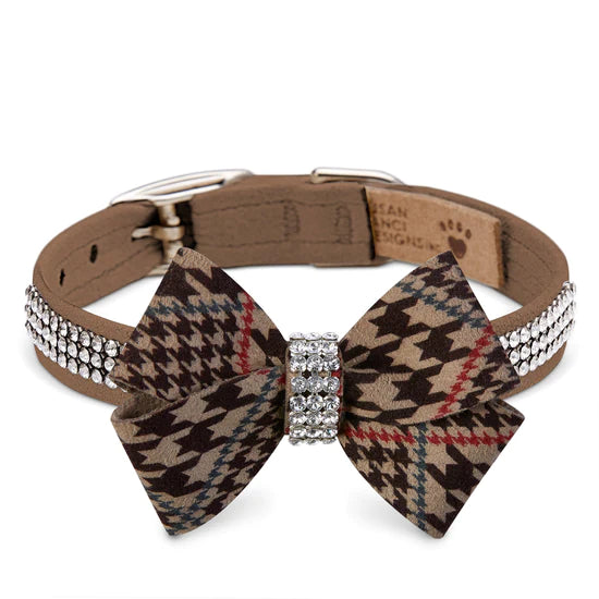 Chocolate Glen Houndstooth Nouveau Bow 3 Row Giltmore Collar-TC-Fawn-