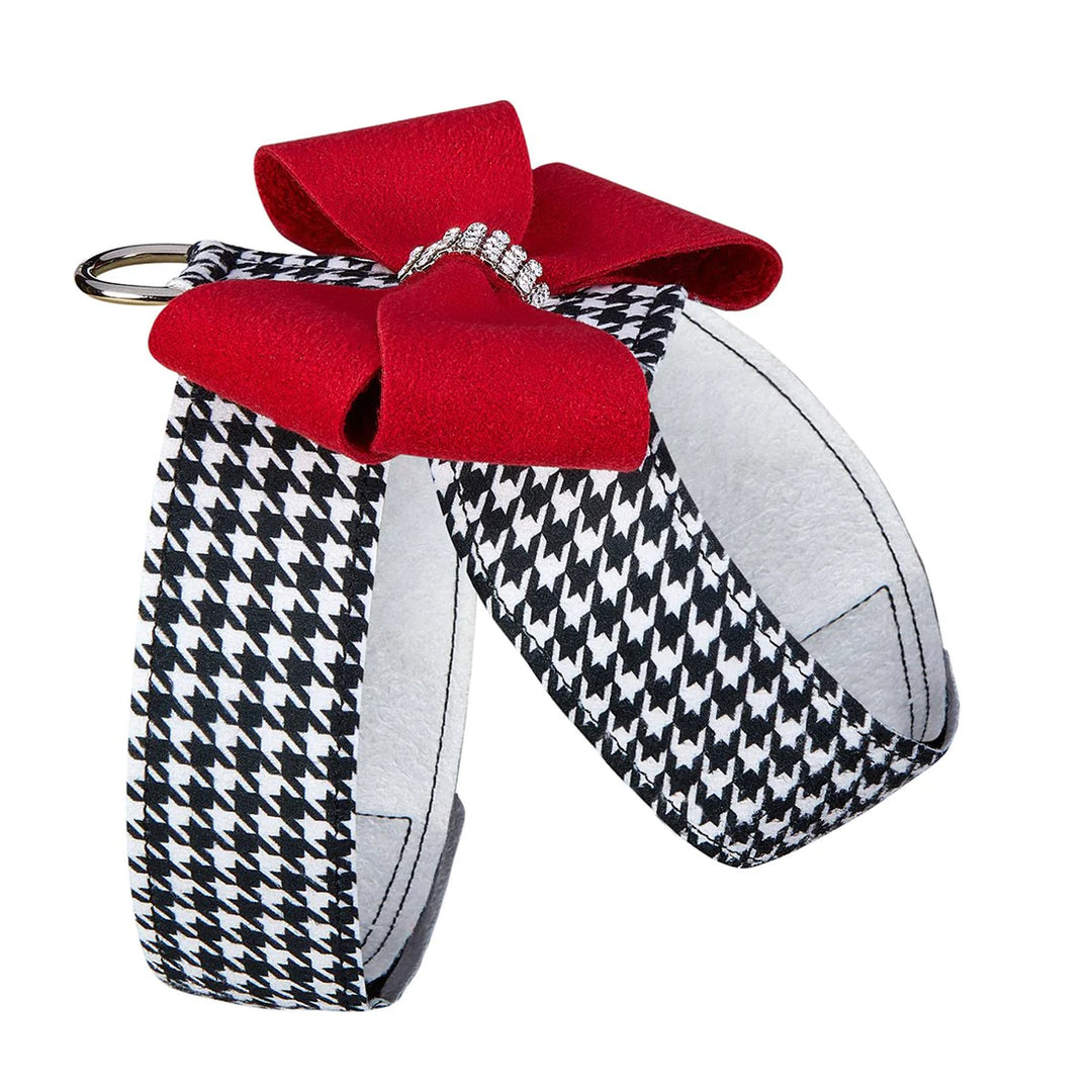 Red Nouveau Bow Tinkie Harness-TC-Black & White Houndstooth-