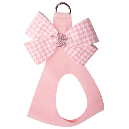 Puppy Pink Houndstooth Nouveau Bow with Pink Giltmore Step In Harness-TC-Puppy Pink-