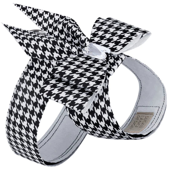 Houndstooth Double Tail Bow Tinkie Harness-TC-Black & White Houndstooth-