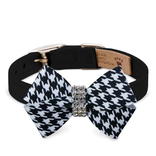 Black & White Houndstooth Nouveau Bow Collar-TC-Black-