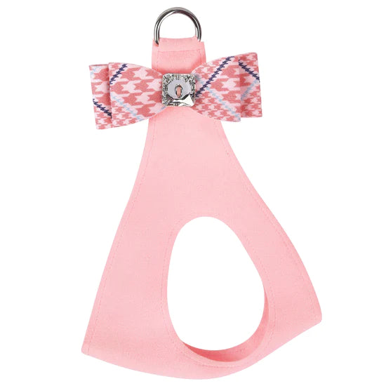 PeachesNCream Glen Houndstooth Big Bow Step In Harness-TC-Puppy Pink-