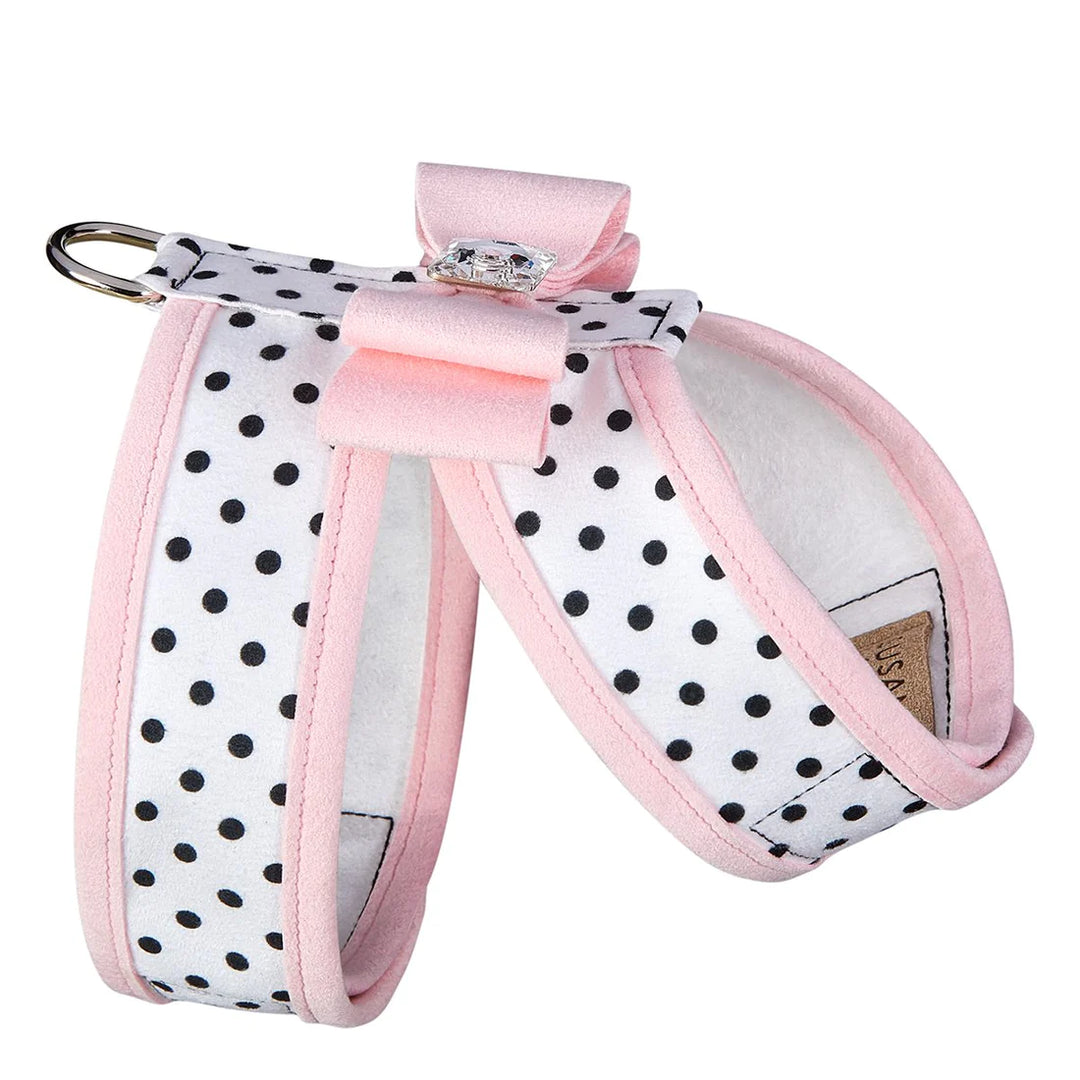 Puppy Pink Big Bow Tinkie Harness with Puppy Pink Trim-TC-Black & White Polka Dot-