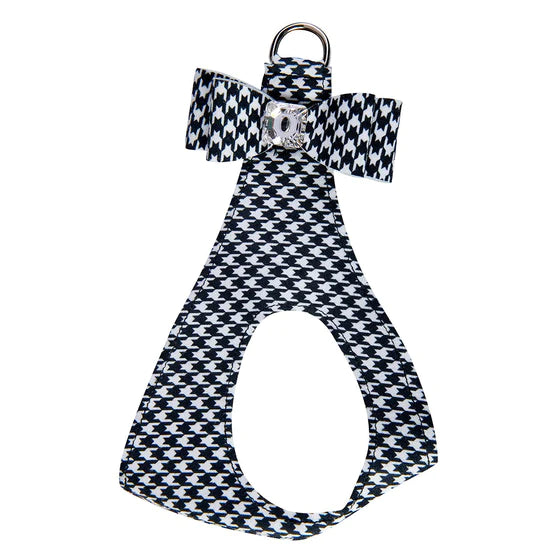 Houndstooth Big Bow Step In Harness-TC-Black & White Houndstooth-