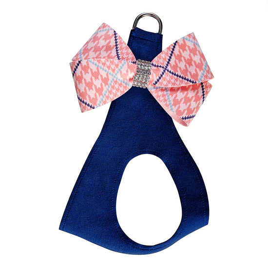 PeachesNCream Glen Houndstooth Nouveau Bow Step In Harness-TC-Indigo-