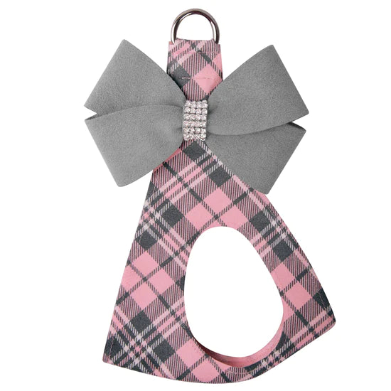 Scotty Plaid Platinum Nouveau Bow Step In Harness-TC-Puppy Pink Plaid-