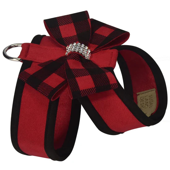 Red Gingham Nouveau Bow Tinkie Harness with Black Trim-TC-Red-