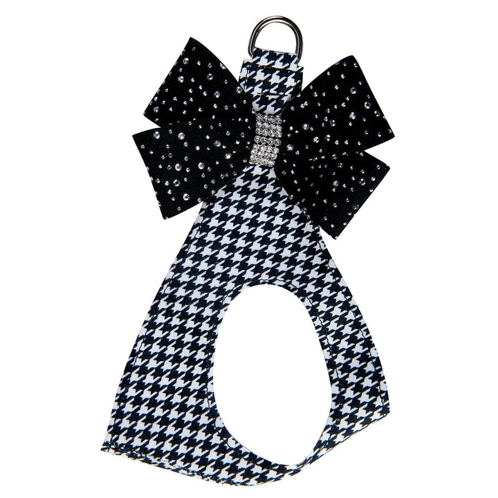 Silver Stardust Black Nouveau Bow Step In Harness-TC-Black & White Houndstooth-