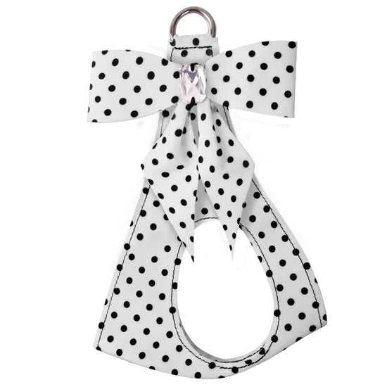 Polka Dot Tail Bow Step In Harness-TC-Black & White Polka Dot-