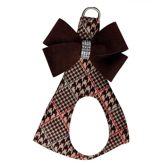 Chocolate Nouveau Bow Step In Harness-TC-Chocolate Glen Houndstooth-