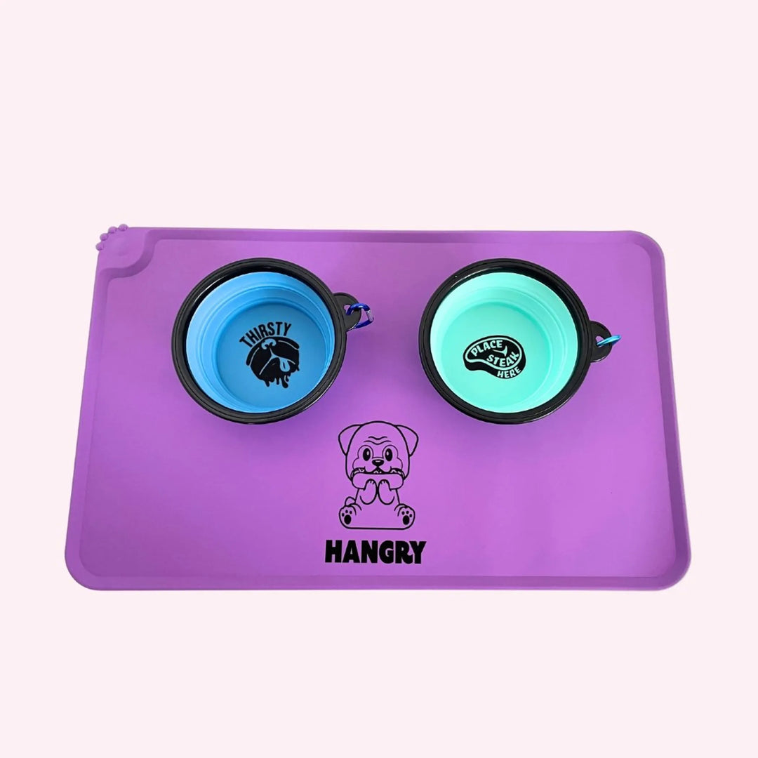 "Hangry" Purple Dog Food Mat