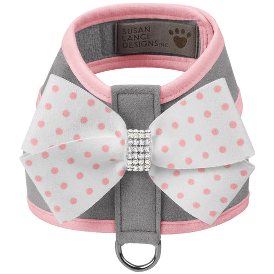 Puppy Pink Polka Dot Nouveau Bow Tinkie Harness with Puppy Pink Trim-TC-Platinum-