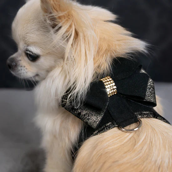 Black Glitzerati Double Nouveau Bow Tinkie Harness with Black Glitzerati Trim-