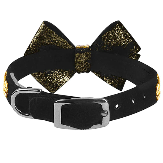 Black Glitzerati Nouveau Bow 3 Row Gold Giltmore Collar-