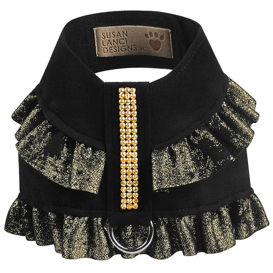 Black Glitzerati Pinafore Ruffles with Gold Giltmore Tinkie Harness-