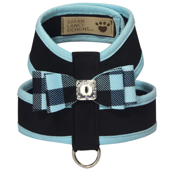 Tiffi Gingham Big Bow Tinkie Harness with Tiffi Blue Trim-