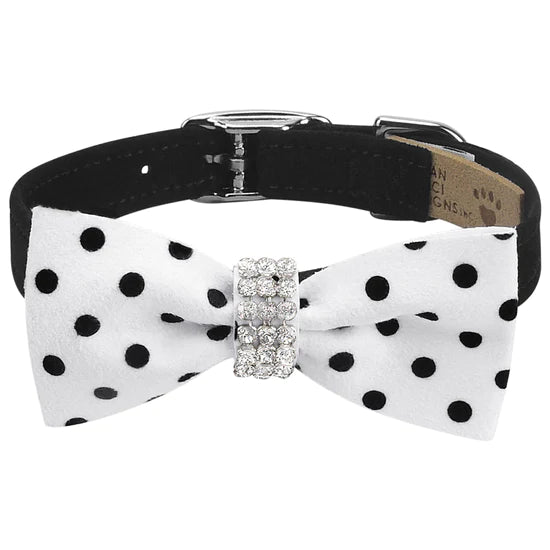 Giltmore Black & White Polka Dot Bow Tie 1/2" Collar-TC-Black-