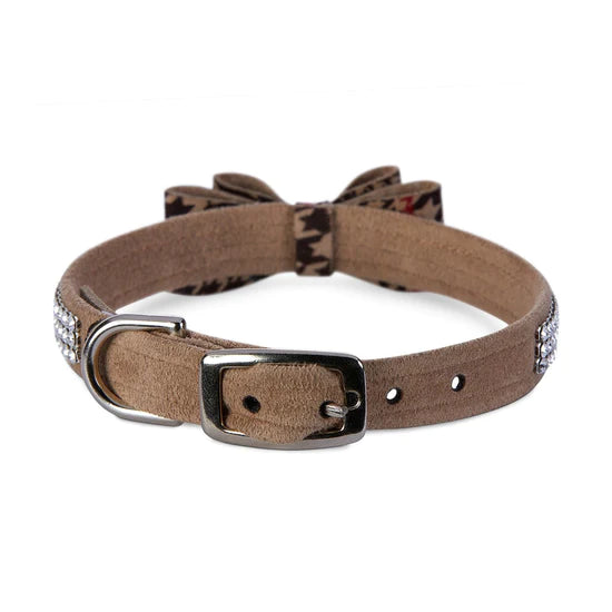 Chocolate Glen Houndstooth Big Bow 3 Row Giltmore Collar-