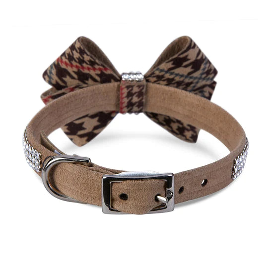 Chocolate Glen Houndstooth Nouveau Bow 3 Row Giltmore Collar-