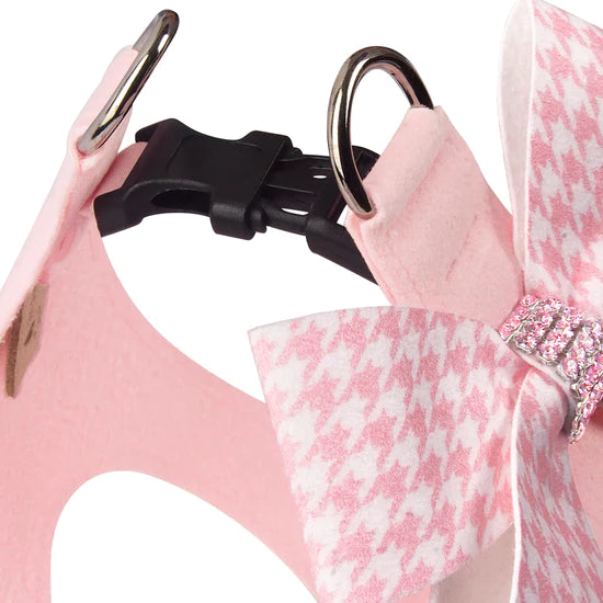 Puppy Pink Houndstooth Nouveau Bow with Pink Giltmore Step In Harness-