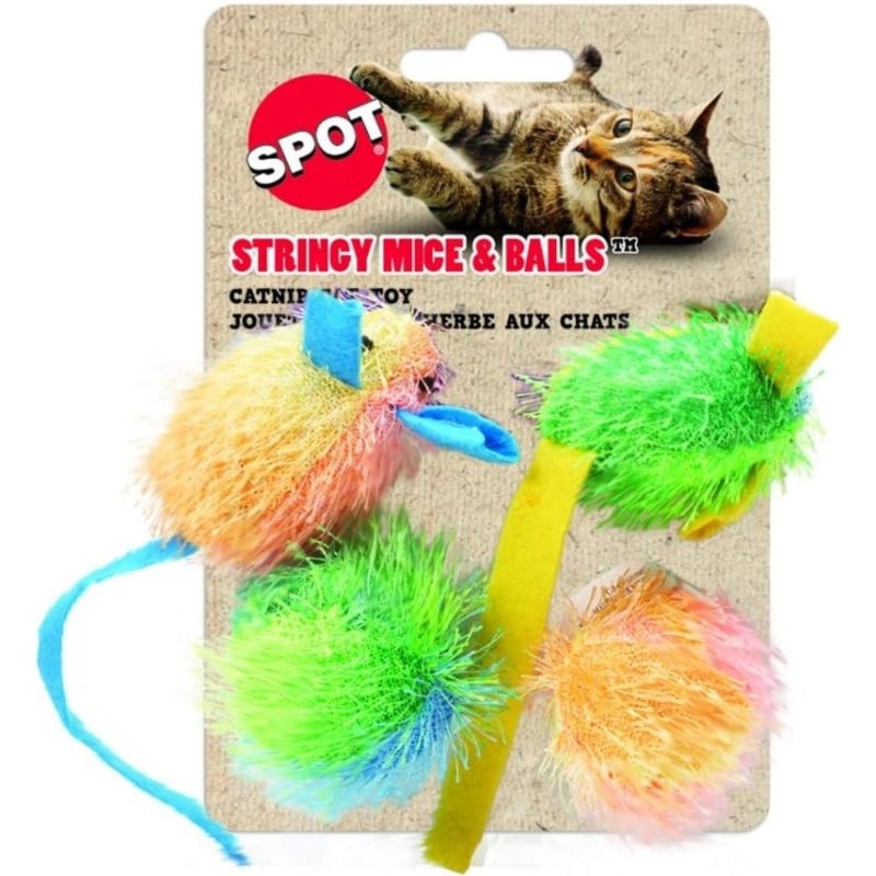 Spot Spotnips Stringy Mice & Balls Catnip Toy - 4 Pack-